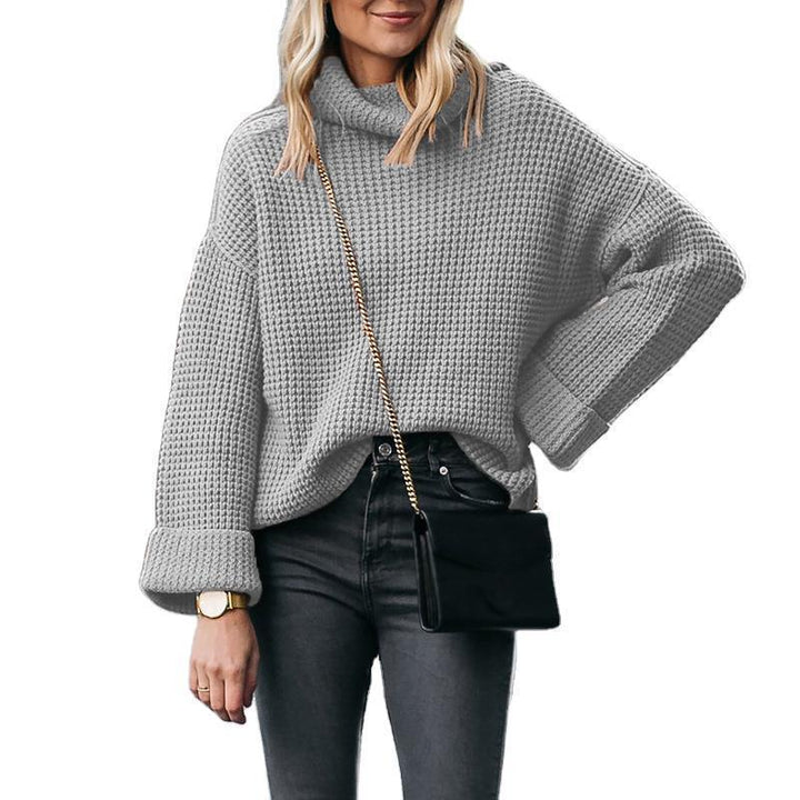 Oversized knitted sweater for women with high collar and structured honeycomb pattern Lune London