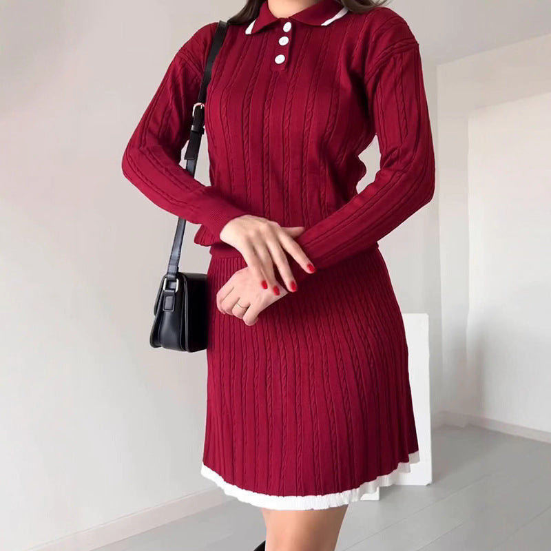 Polo dress for women with ribbed structure and button placket Lune London