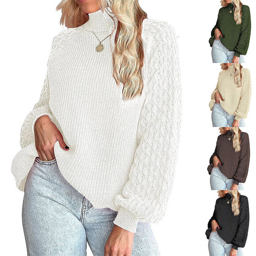 Thick knitted sweater for women with high collar and textured pattern Lune London