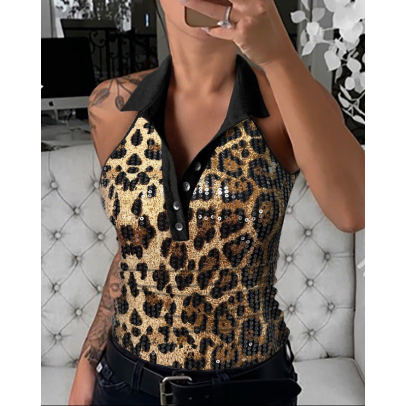 Women’s Top Halle in Shiny Leopard Fabric Lune London