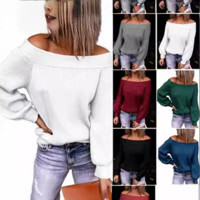 Ladies Off-Shoulder Pullover with Voluminous Sleeves Lune London