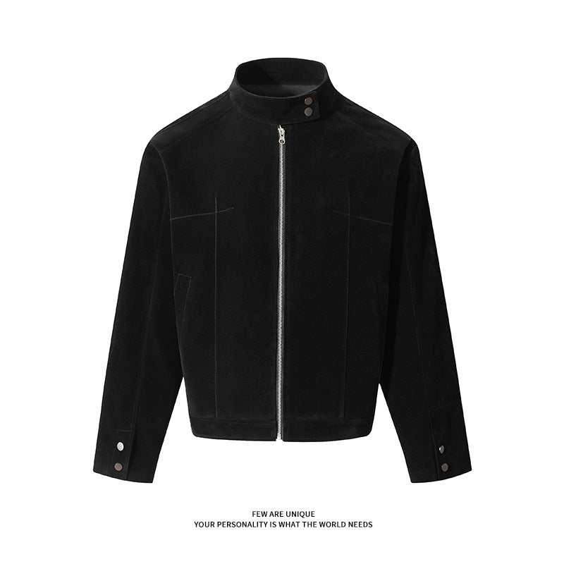 Men's soft synthetic leather leisure jacket with practical collar and zipper Lune London
