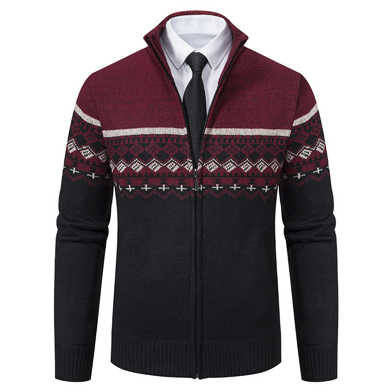 Men's Cardigan with Stand-Up Collar and Norwegian Pattern Lune London