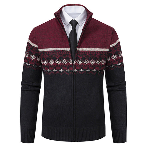 Men's Cardigan with Stand-Up Collar and Norwegian Pattern Lune London