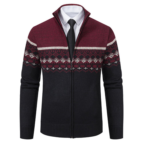 Men's knit jacket with high collar and Norwegian pattern Lune London
