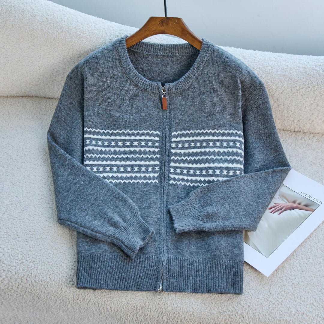 Cardigan zippé pour femme avec fermeture éclair et motif nordique Chic & Stil