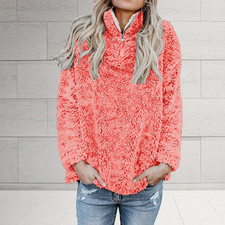 Ladies Cozy Fleece Jacket with High Collar and Zipper Lune London