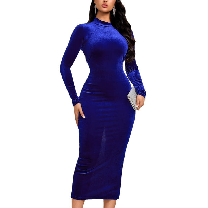 Robe Midi en Velours Femme avec Col Montant Élégant et Manches Longues Chic & Stil