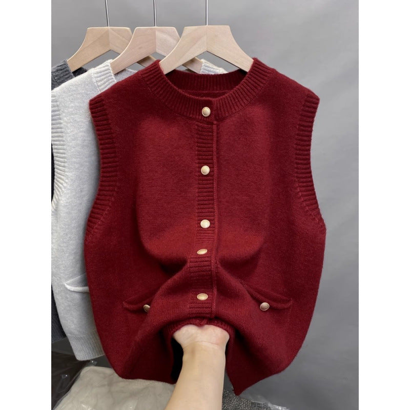 Knitted vest for women with button details and side pockets Lune London