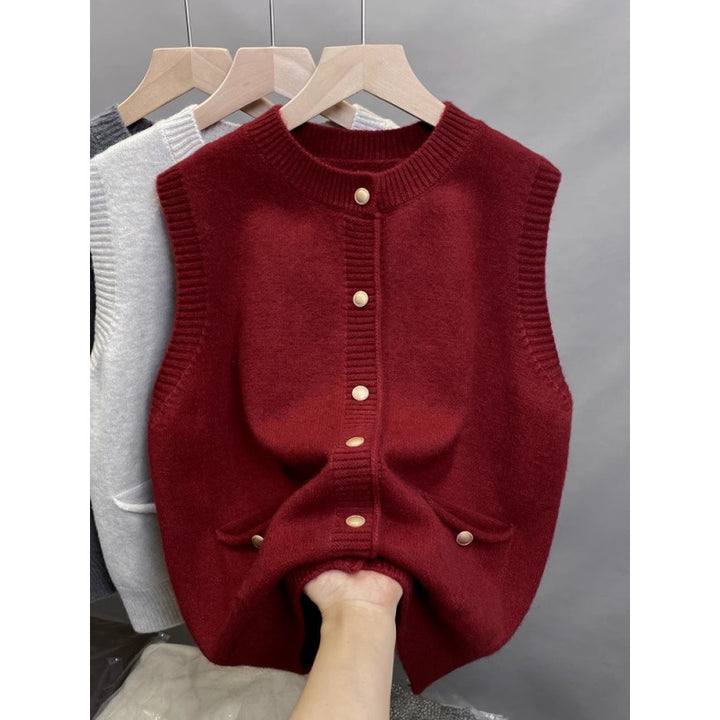 Knitted vest for women with button details and side pockets Lune London