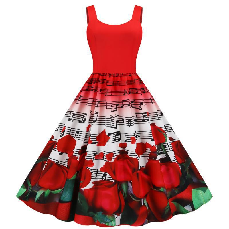Robe swing pour femmes avec motif de rose musicale et jupe évasée Chic & Stil