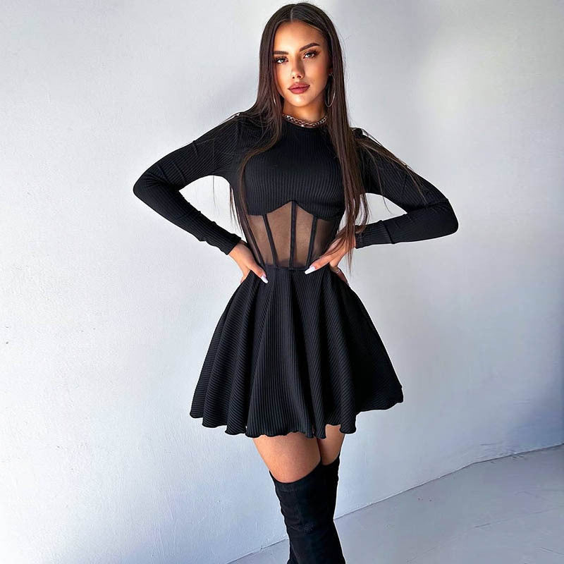 Ladies High-Quality Elegant Mini Dress with Transparent Inserts Lune London