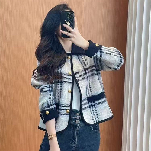 Plaid blazer jacket for women with removable pockets and button details Lune London