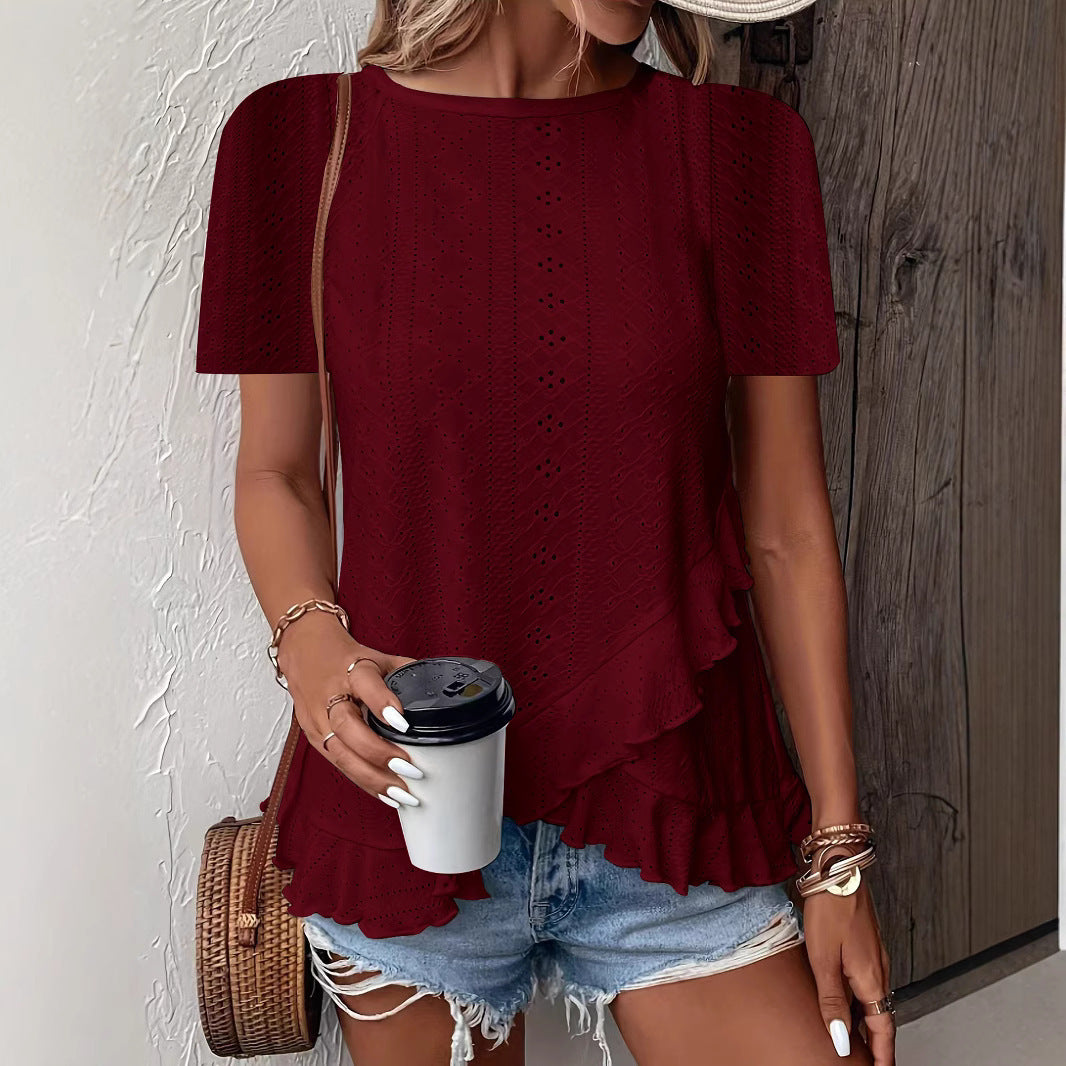 Blouse for women with ruffle details and a floral insert Lune London