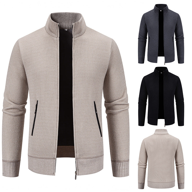 Knitted jacket for men with high collar and modern zippered pockets Lune London