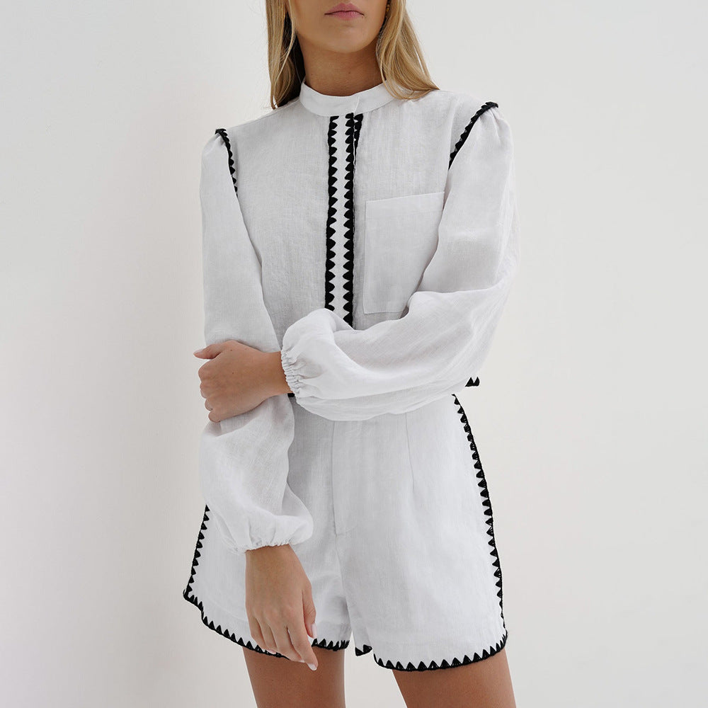 Ladies light top with decorative contrasts and relaxed fit Lune London