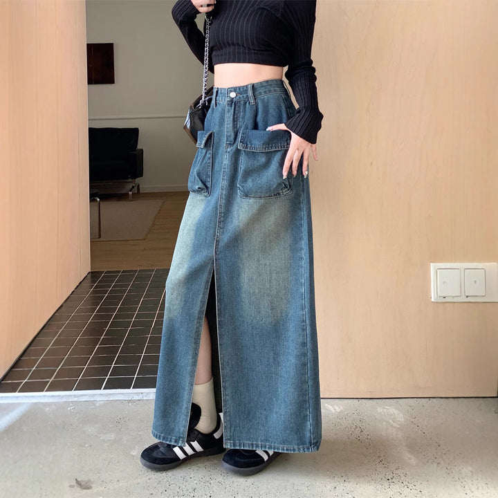 Jupe en denim longue pour femme avec poches généreuses Chic & Stil