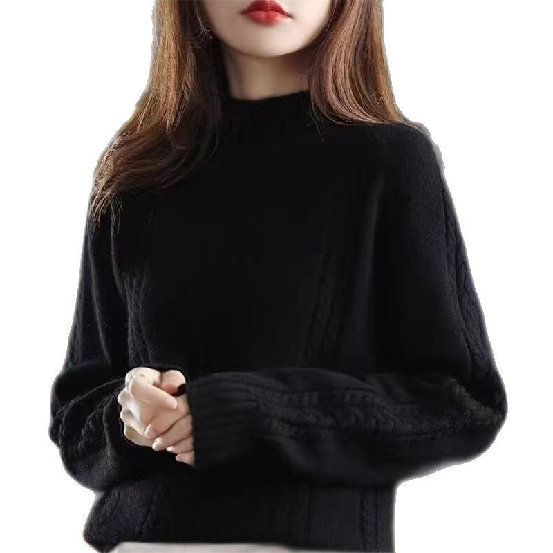 Pull en tricot confortable pour femmes avec col montant et motif en câble Chic & Stil