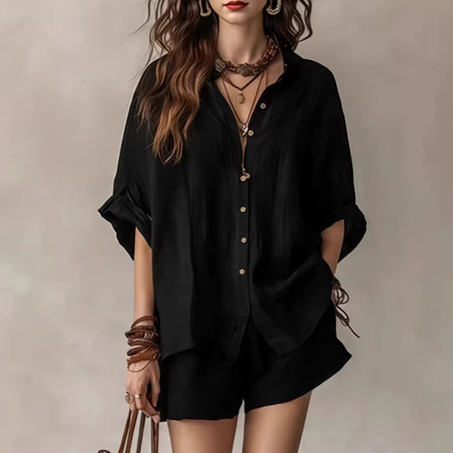 Women Casual Linen Set with Button Placket and Practical Pockets Lune London