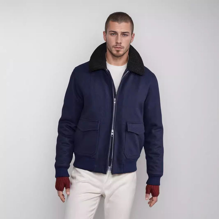 Elegant and warm bomber jacket for men with faux fur collar Lune London