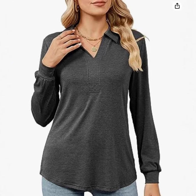 Women long sleeve blouse with polo collar and elegant cut Lune London