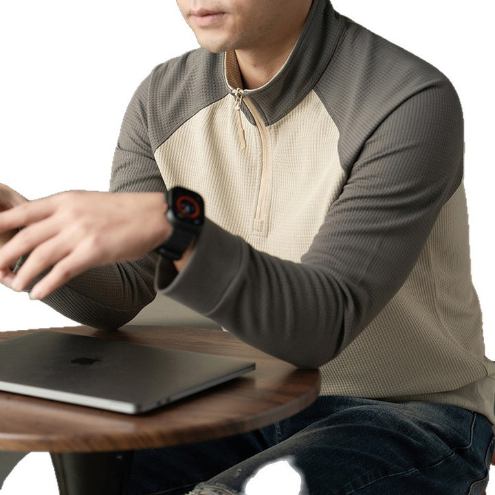 Functional long-sleeved shirt for men with a stand collar and innovative zip opening Lune London