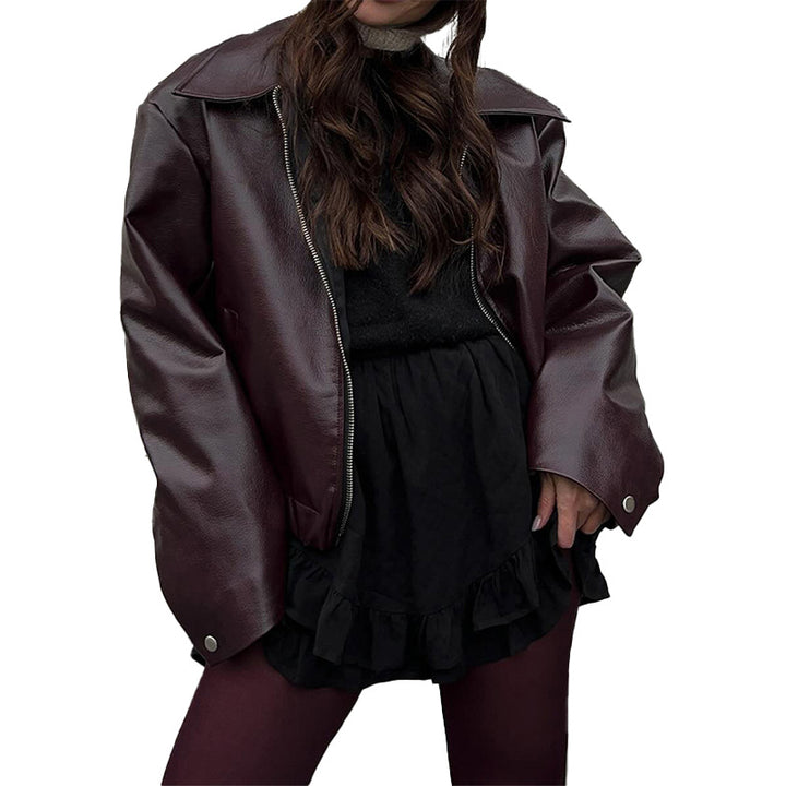 Women Modern Synthetic Leather Jacket with Oversized Fit and Classic Details Lune London