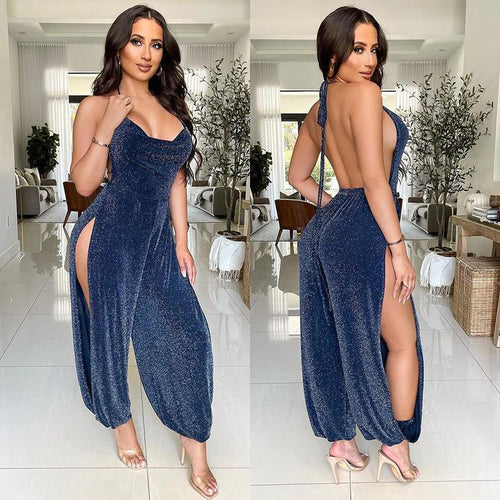 Women Halter Neck Jumpsuit Shiny Lune London
