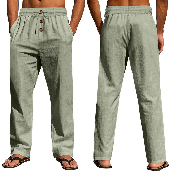 Comfortable and airy linen pants for men with elastic waistband and practical pockets Lune London