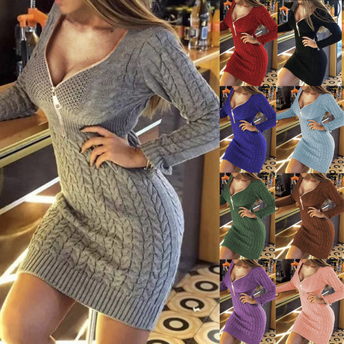 Knit dress for women with high collar and modern zipper Lune London