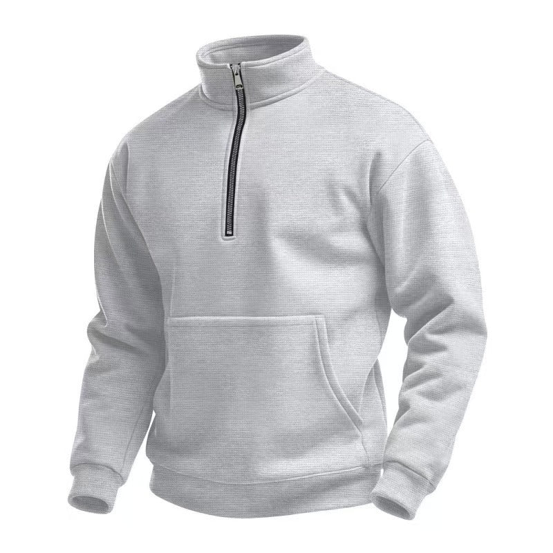 Men's fleece sweater with short zip and front pocket Lune London