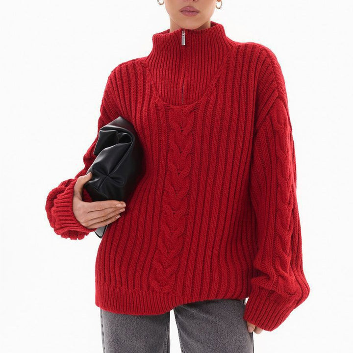 Pull en tricot pour dames avec col haut et fermeture éclair Chic & Stil