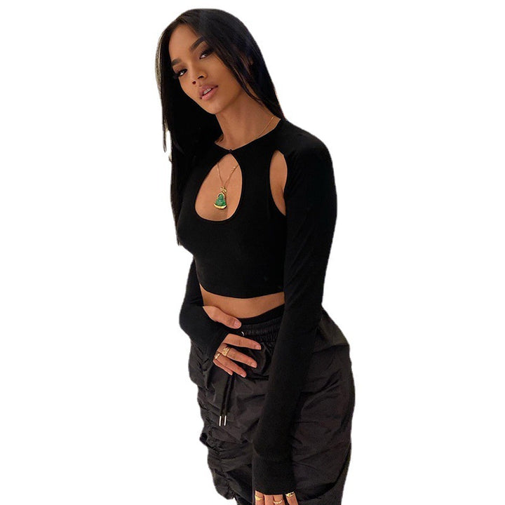 Ladies Cut-Out Long Sleeves Crop Top Lune London