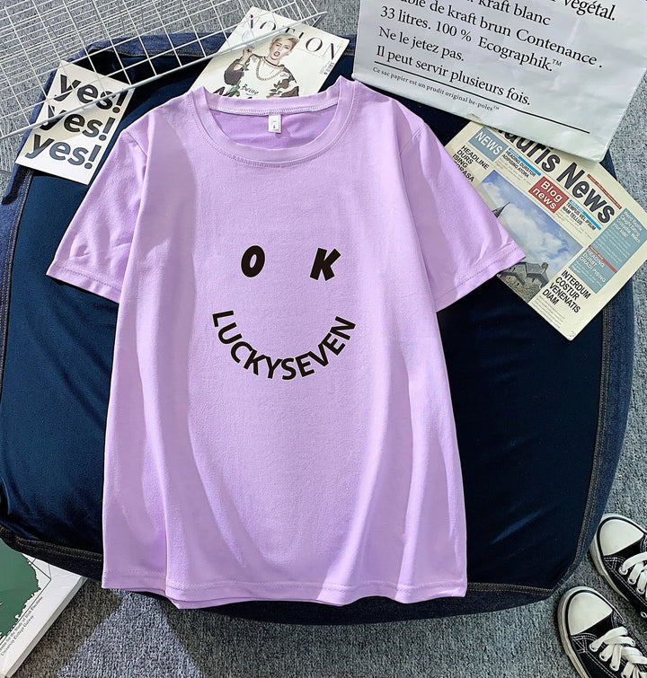 Women's fashionable t-shirt with casual smiley print and high-quality cotton quality Lune London