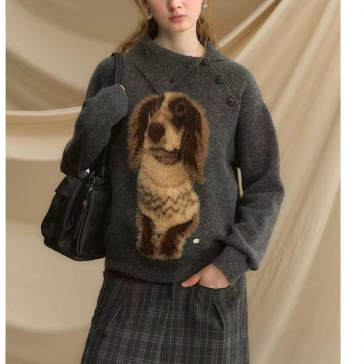 Pull tricoté pour femme avec motif animal et col haut Chic & Stil
