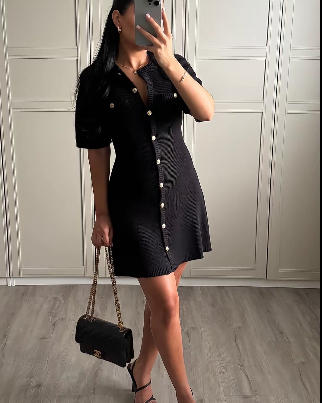 Women's knitted dress with short sleeves and button placket Lune London