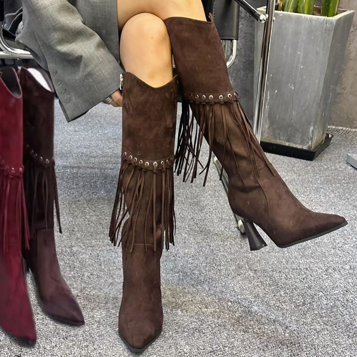 Fringe boots for ladies with stylish accents and an elegant heel Lune London