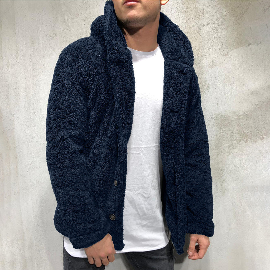 Men's cozy teddy jacket with wide lapels and practical pockets Lune London
