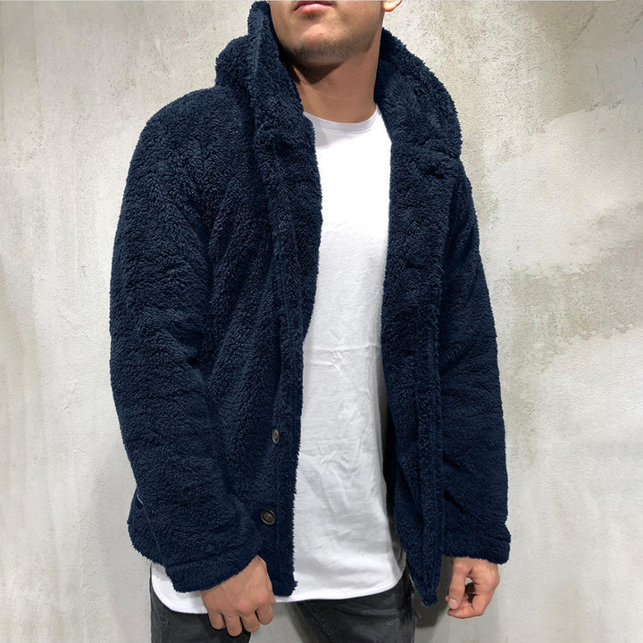 Men's cozy teddy jacket with wide lapels and practical pockets Lune London