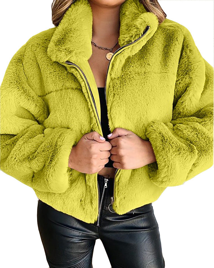 Ladies Trendy Plush Coat with High Collar Lune London