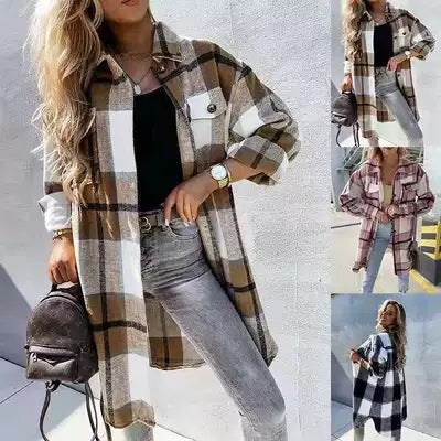Women's flannel shirt with plaid pattern and breast pocket Lune London