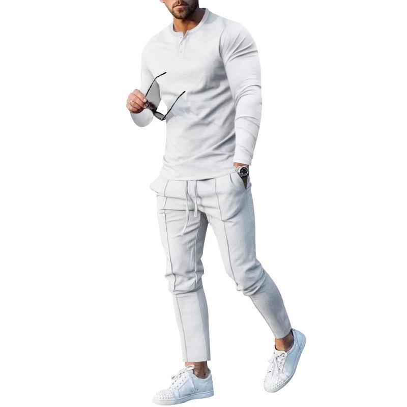 Men's sports top and pants set with modern Henley neckline Lune London