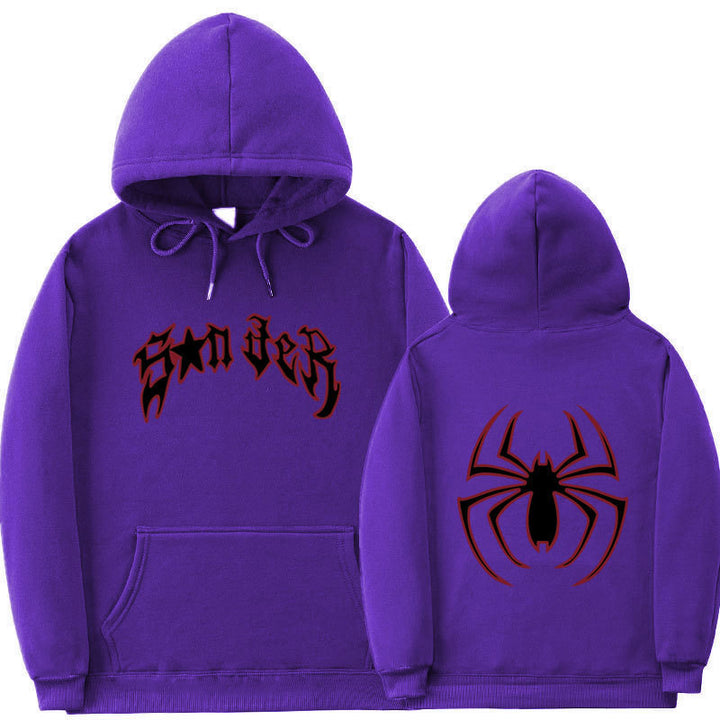 Women's hoodie with striking spider motif and coarse lettering Lune London