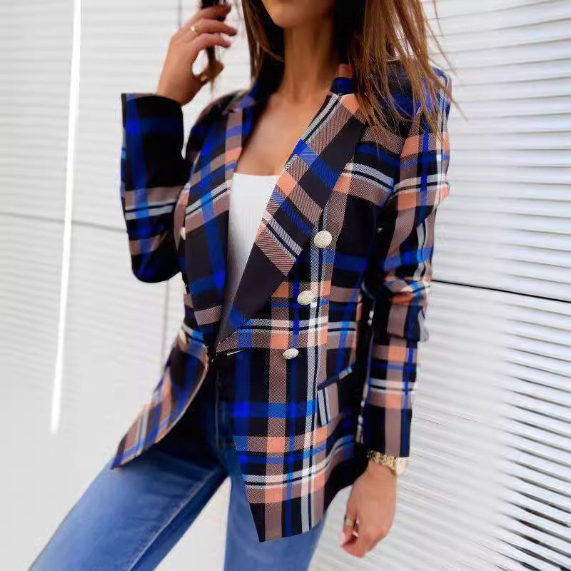 Plaid women's clothing with double row of buttons and elegant cut Lune London
