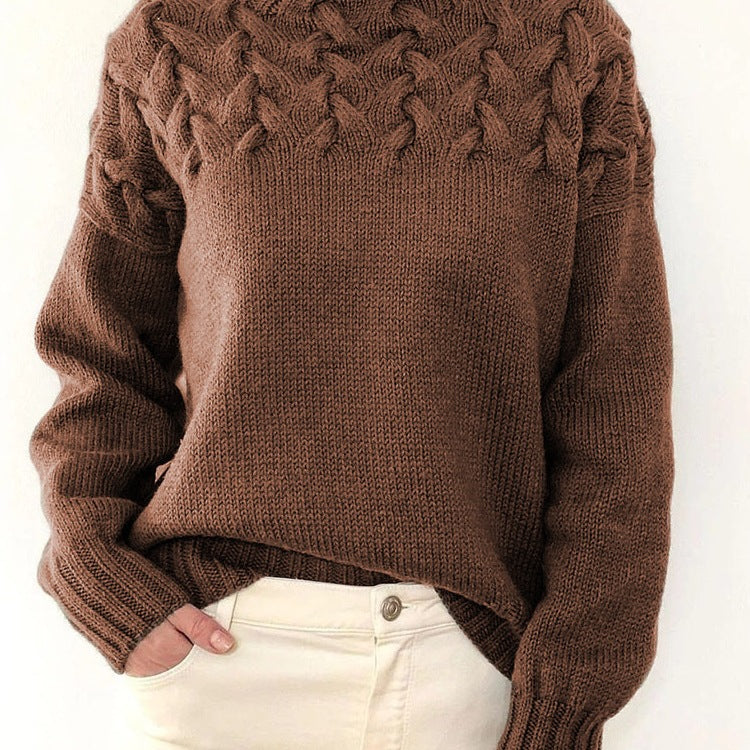 Knit sweater for women with high collar and trendy twisted pattern Lune London