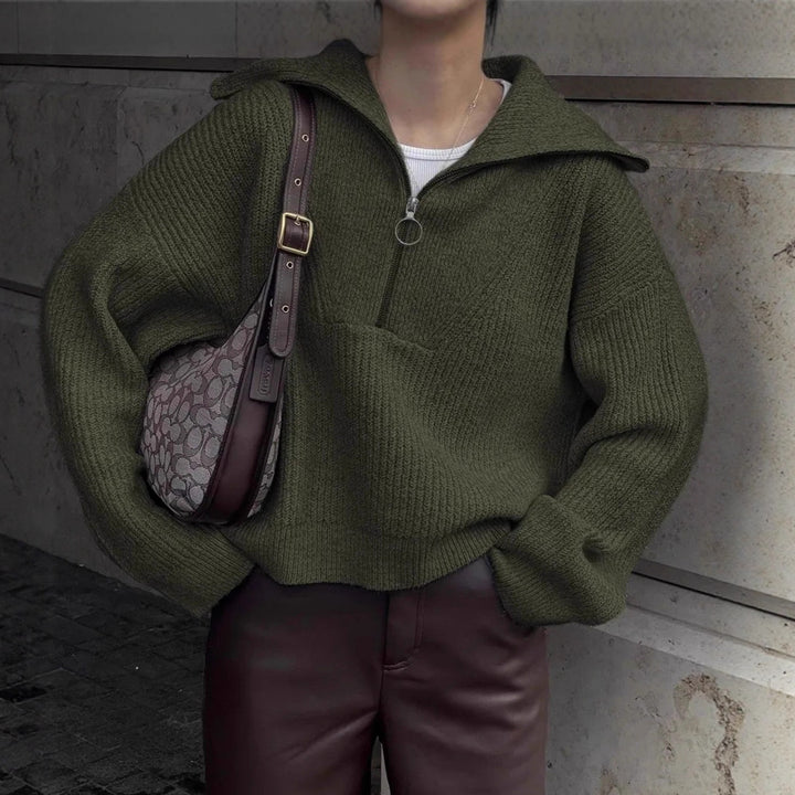 pull en tricot chunky pour femmes avec col montant et fermeture éclair Chic & Stil