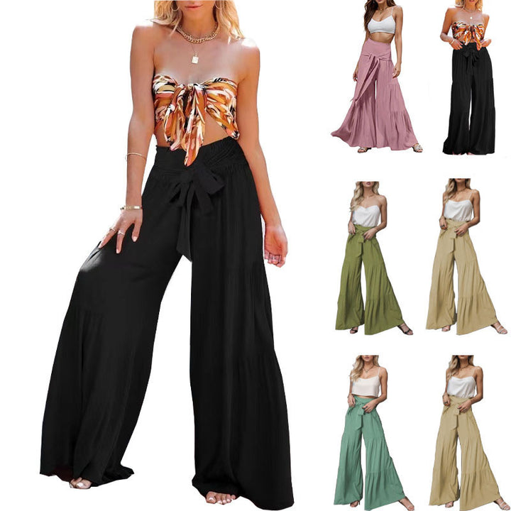 Loose summer pants for women with elastic waist and side drawstring Lune London