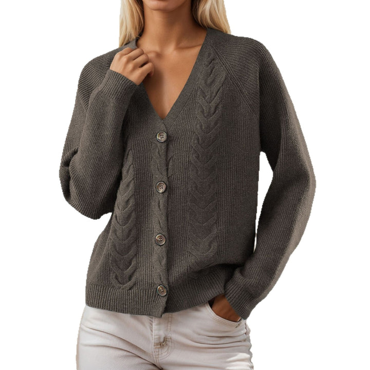Women’s knitted jacket with V-neck and trendy twisted pattern Lune London