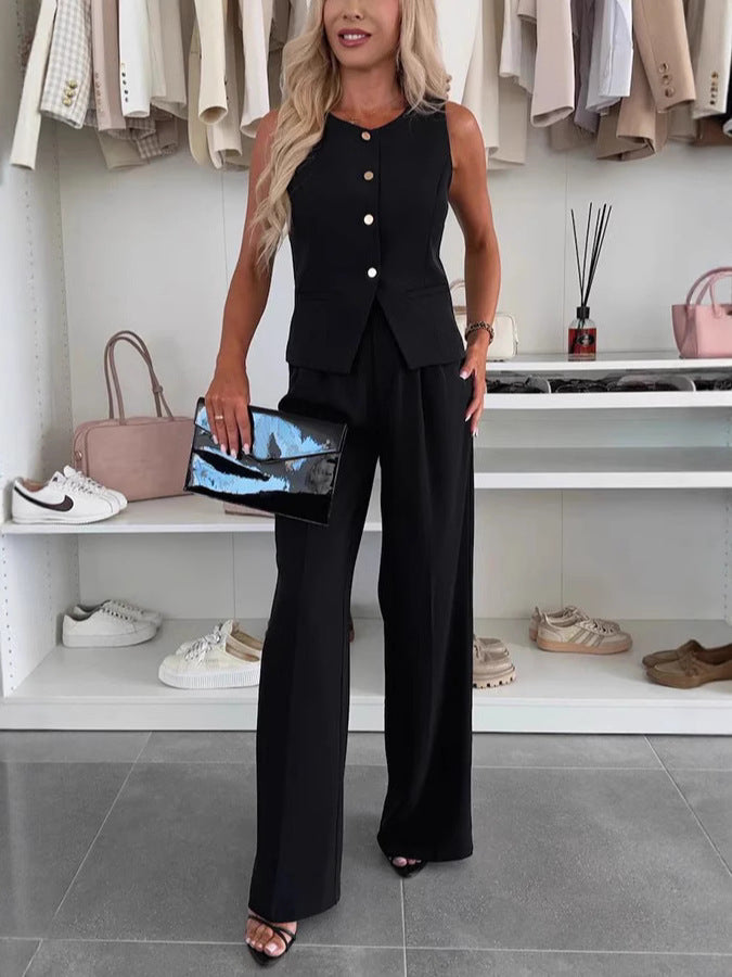 Elegant ladies' suit vest with wide-leg pants Chic and Style