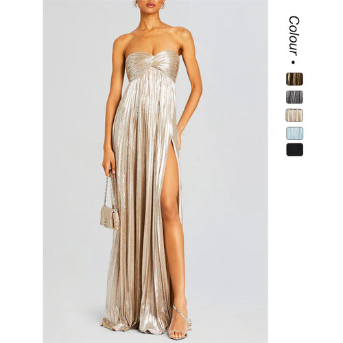 Women's evening dress with off-shoulder design and elegant slit Lune London